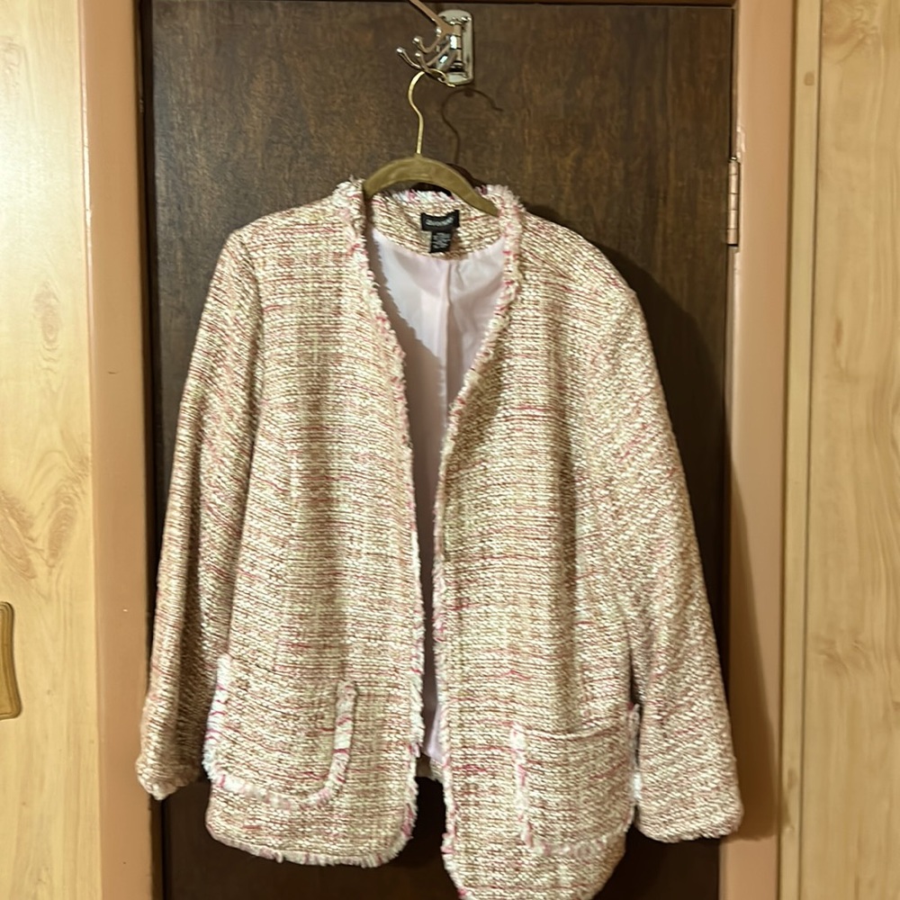 Avenue Pink & Cream Tweed Blazer Jacket